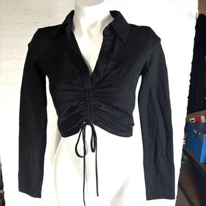 Zara Long Sleeve Crop Black Shirt S NWT Witchy Fairygoth Fairygrunge Y2K Gen Z